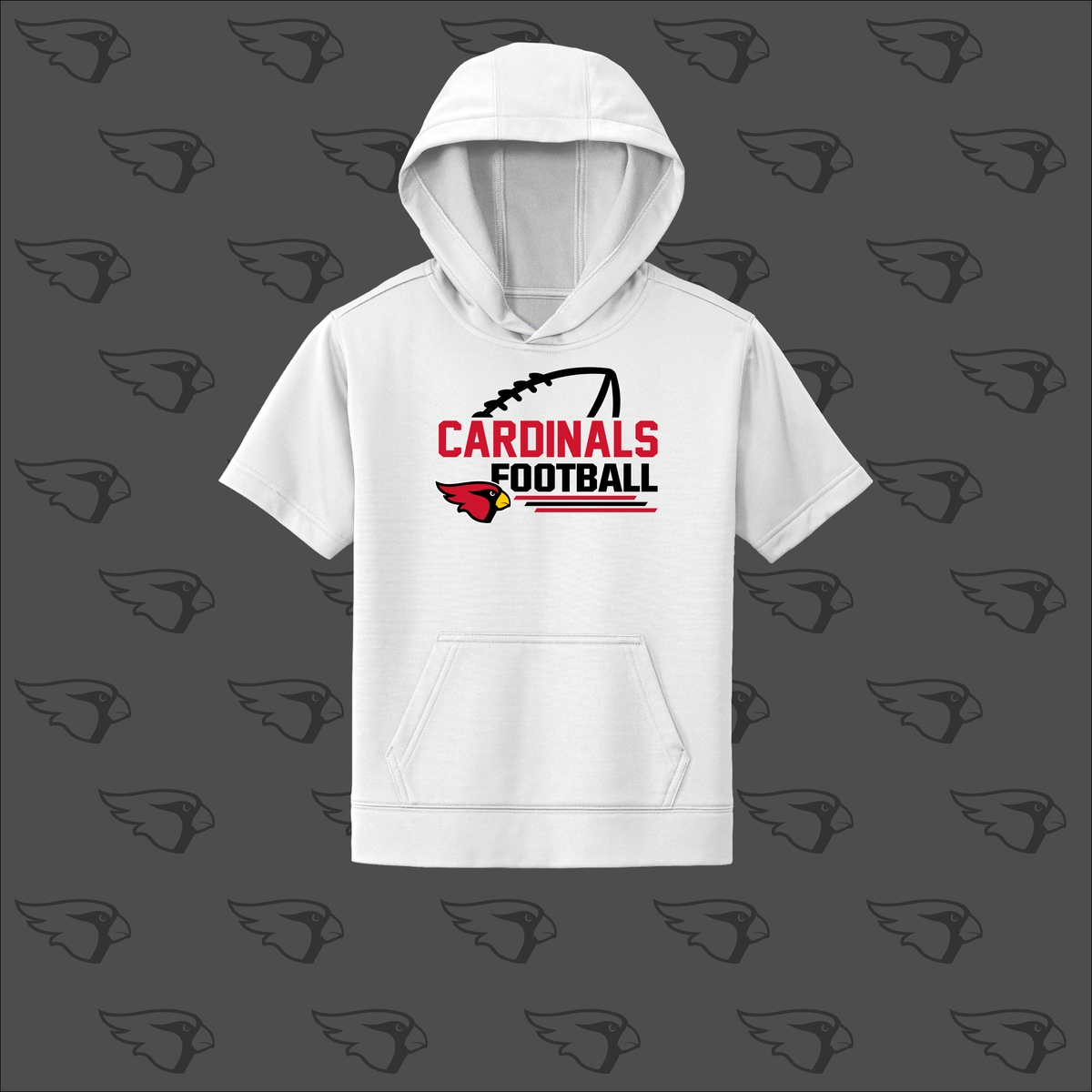 Cardinal Football Youth Short Sleeve Hoodie