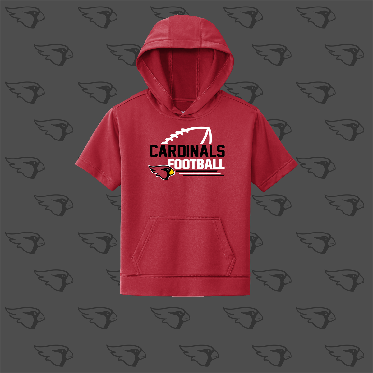 Cardinal Football Youth Short Sleeve Hoodie