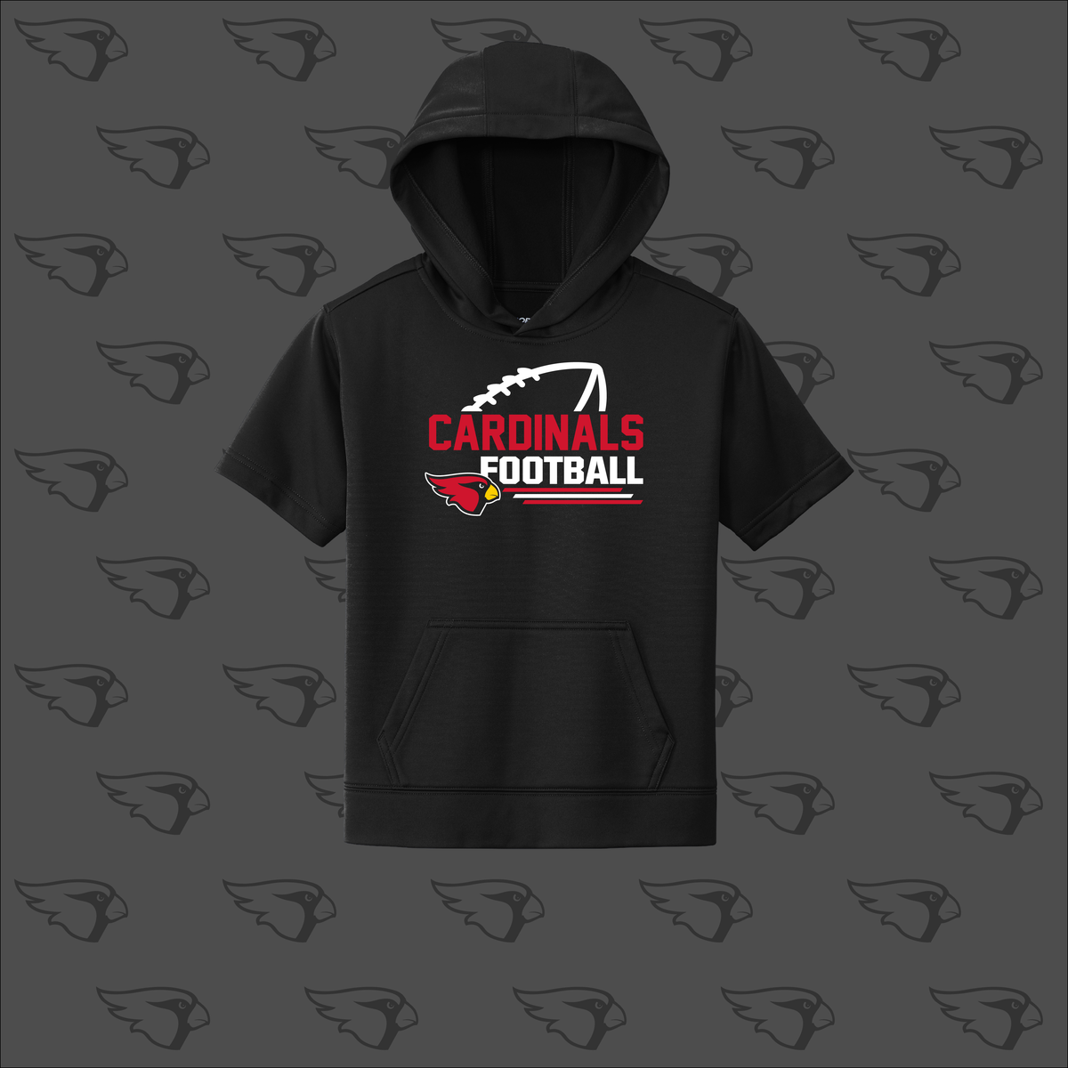 Cardinal Football Youth Short Sleeve Hoodie